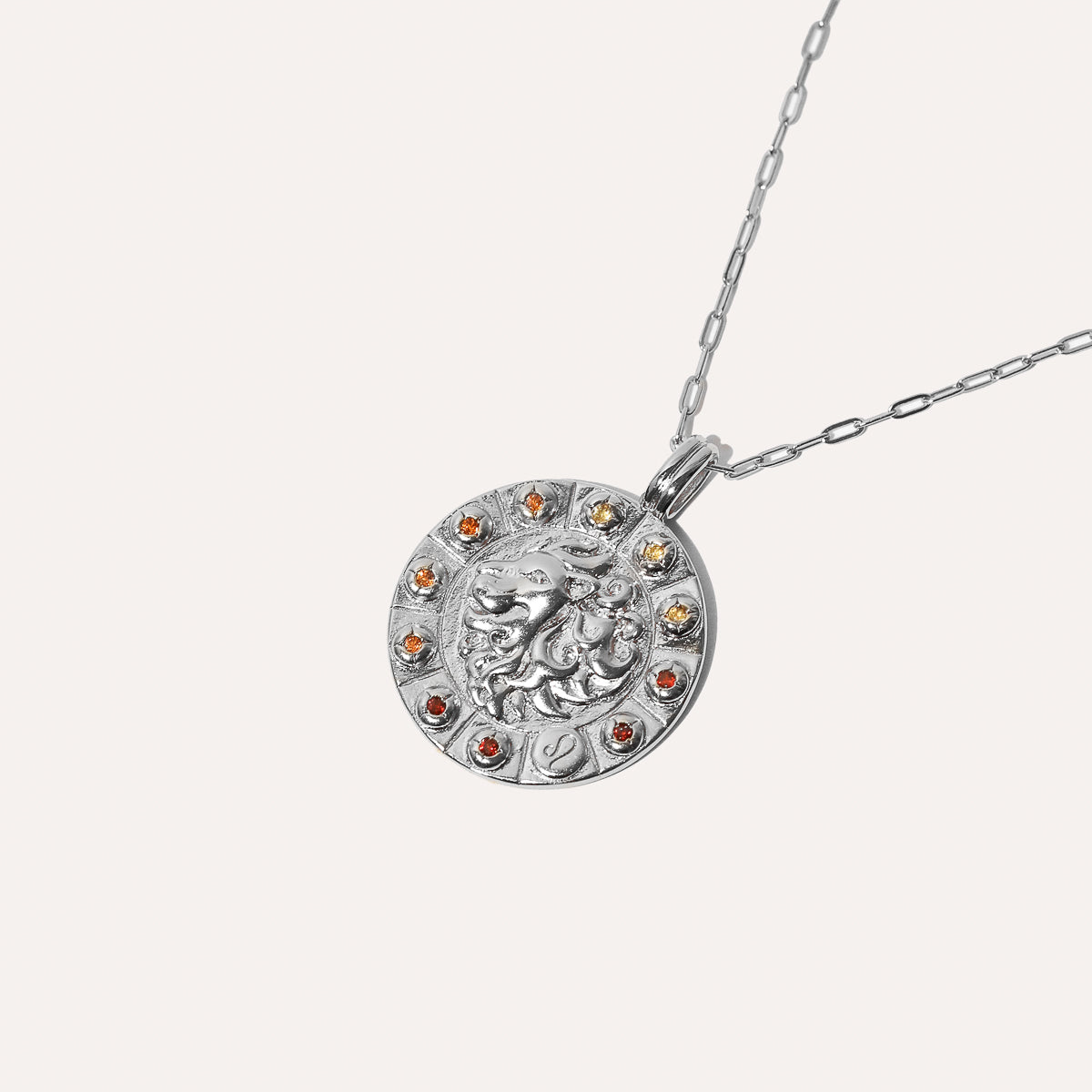 Bold Zodiac Leo Pendant Necklace in Silver flat lay