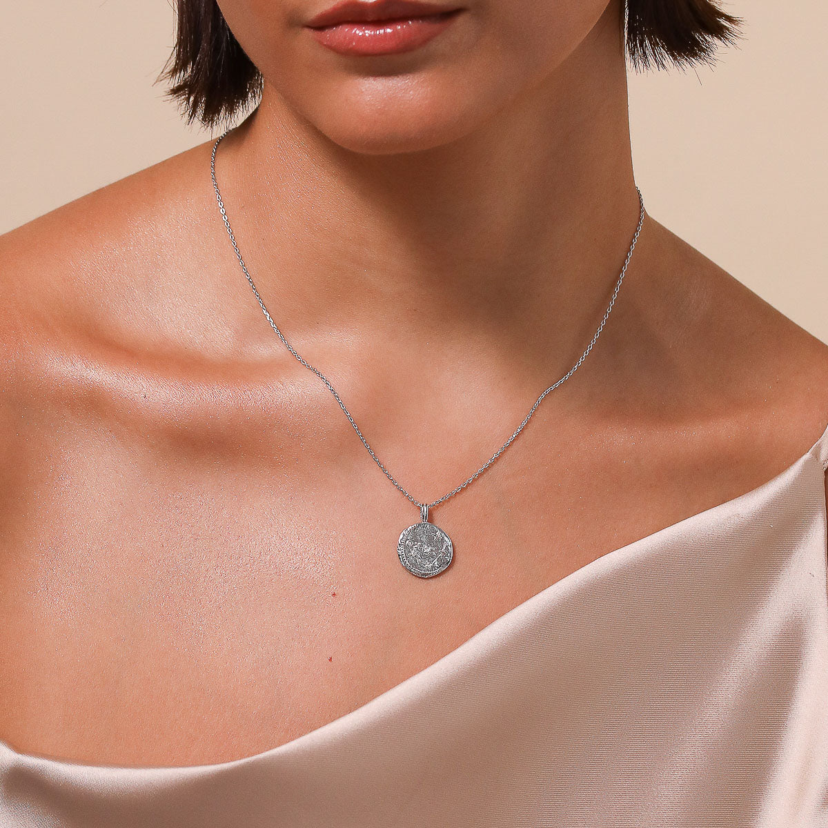 Capricorn Zodiac Pendant Necklace in Silver worn