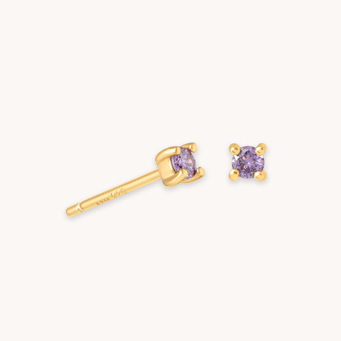 February Birthstone Stud Earrings in Gold with Amethyst CZ