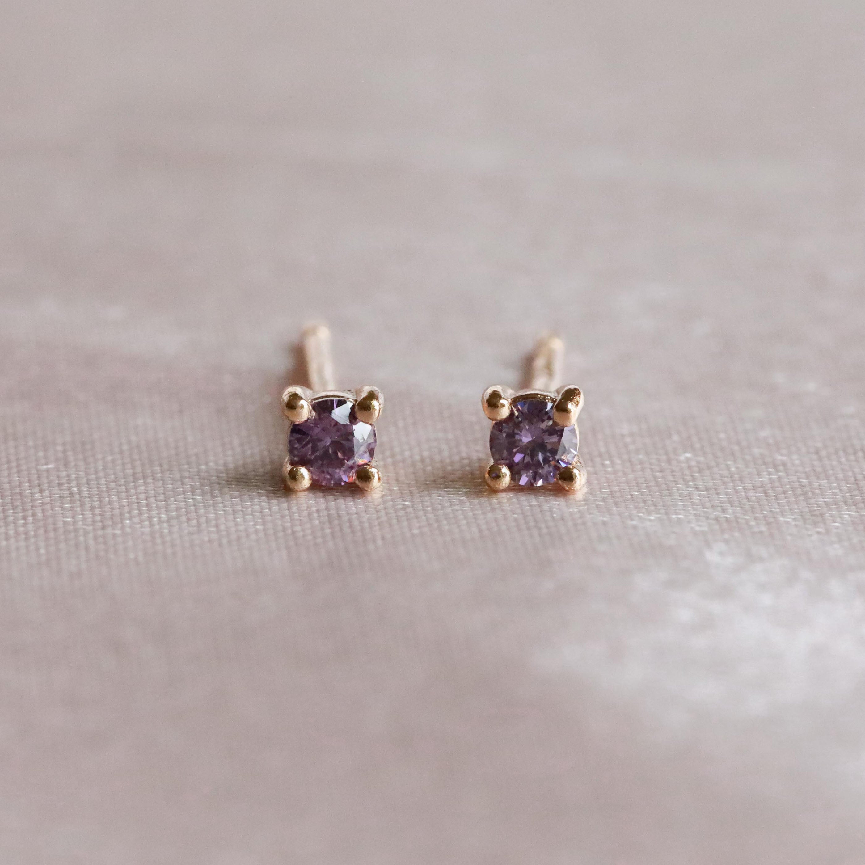 February Birthstone Stud Earrings in Gold with Amethyst CZ