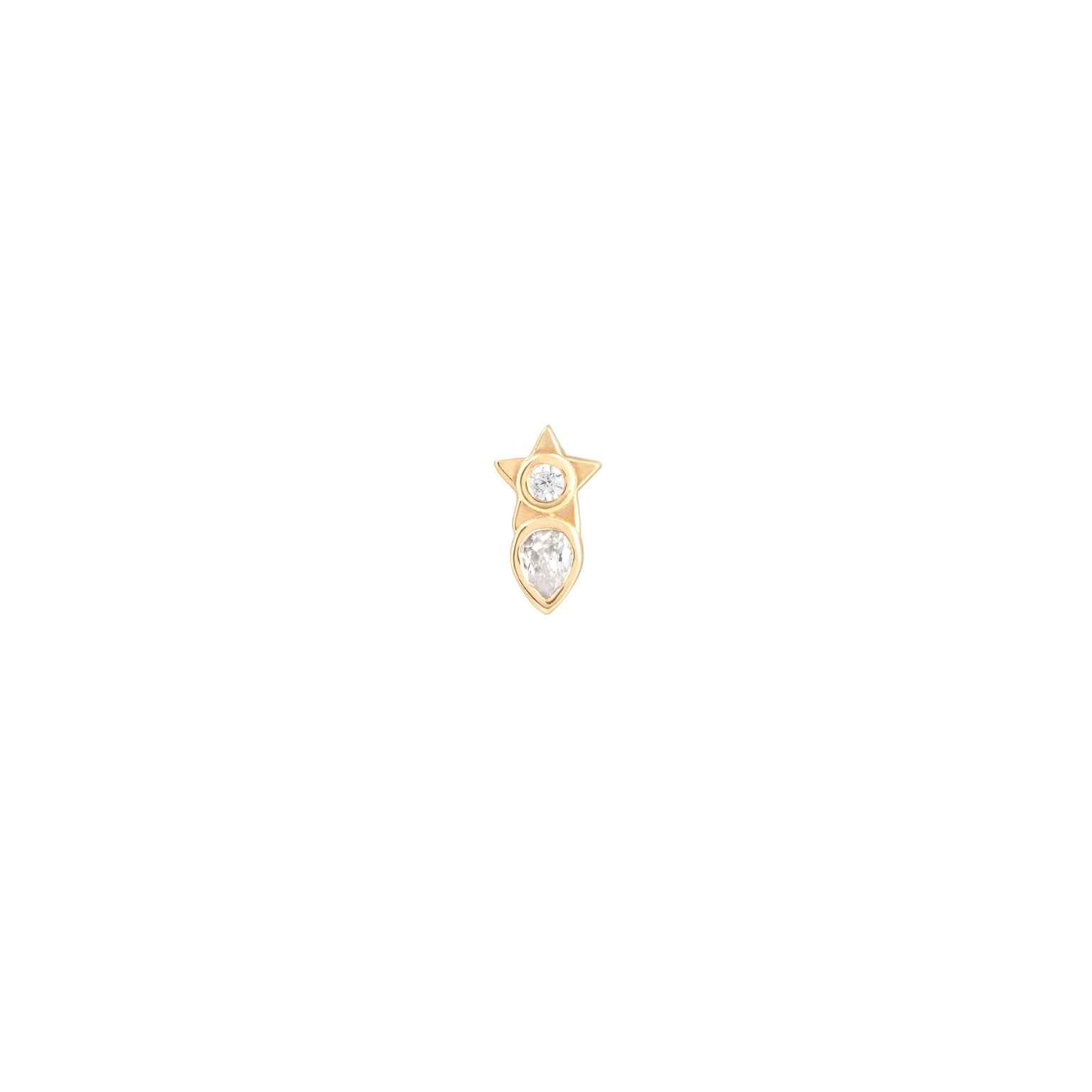 Solid Gold Crystal Star Piercing Stud