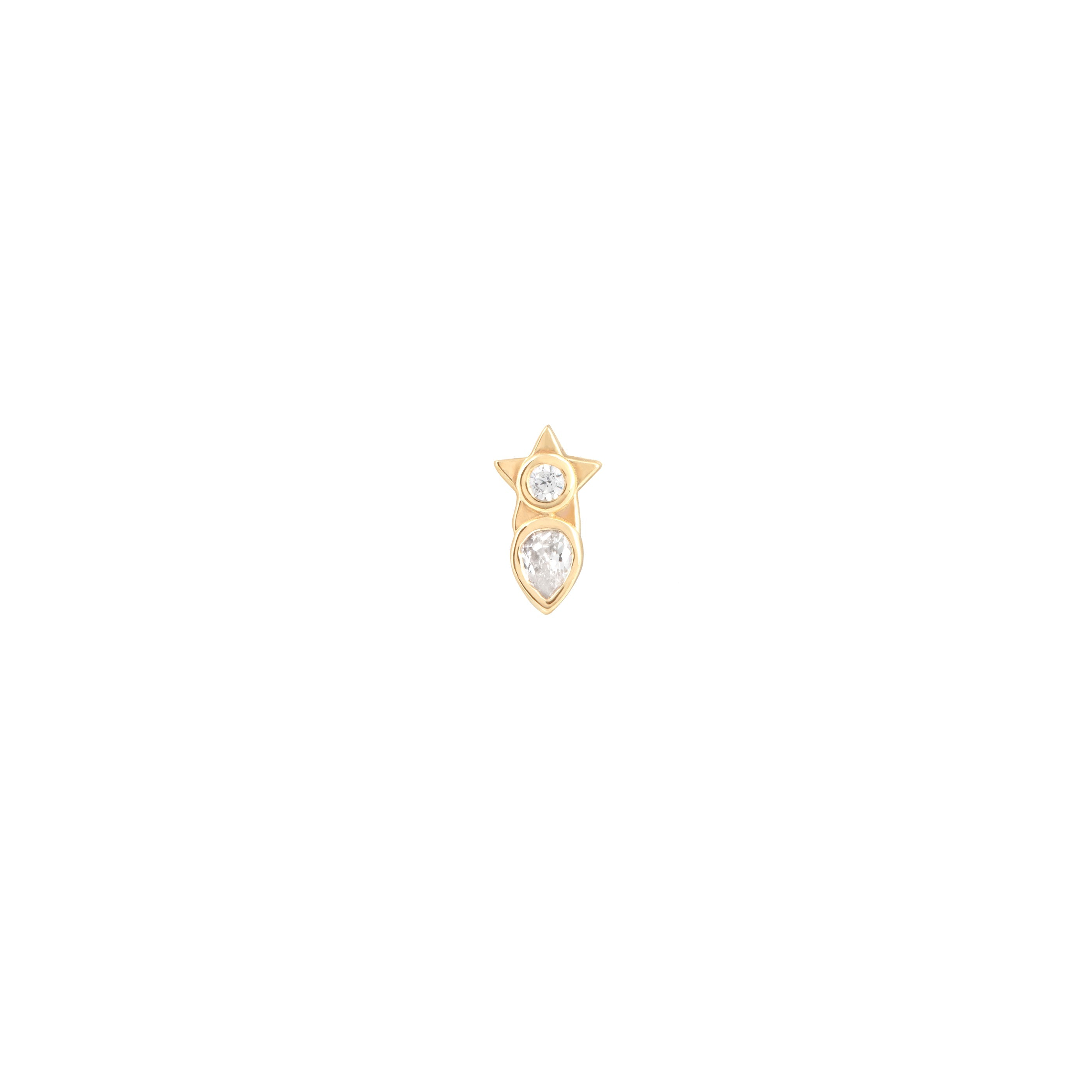 Solid Gold Crystal Star Piercing Stud
