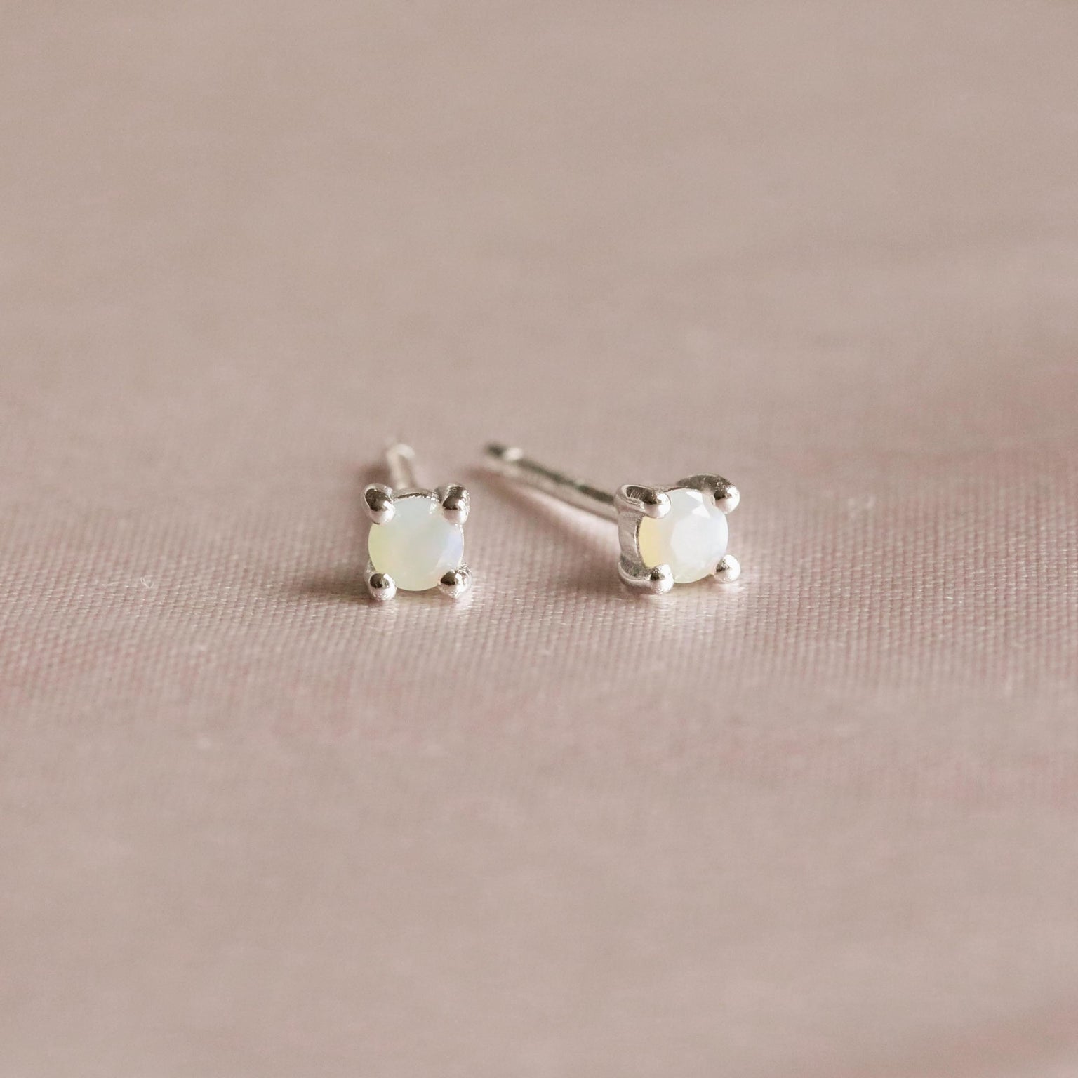 June Birthstone Stud Earrings in Silver with Moonstone CZ