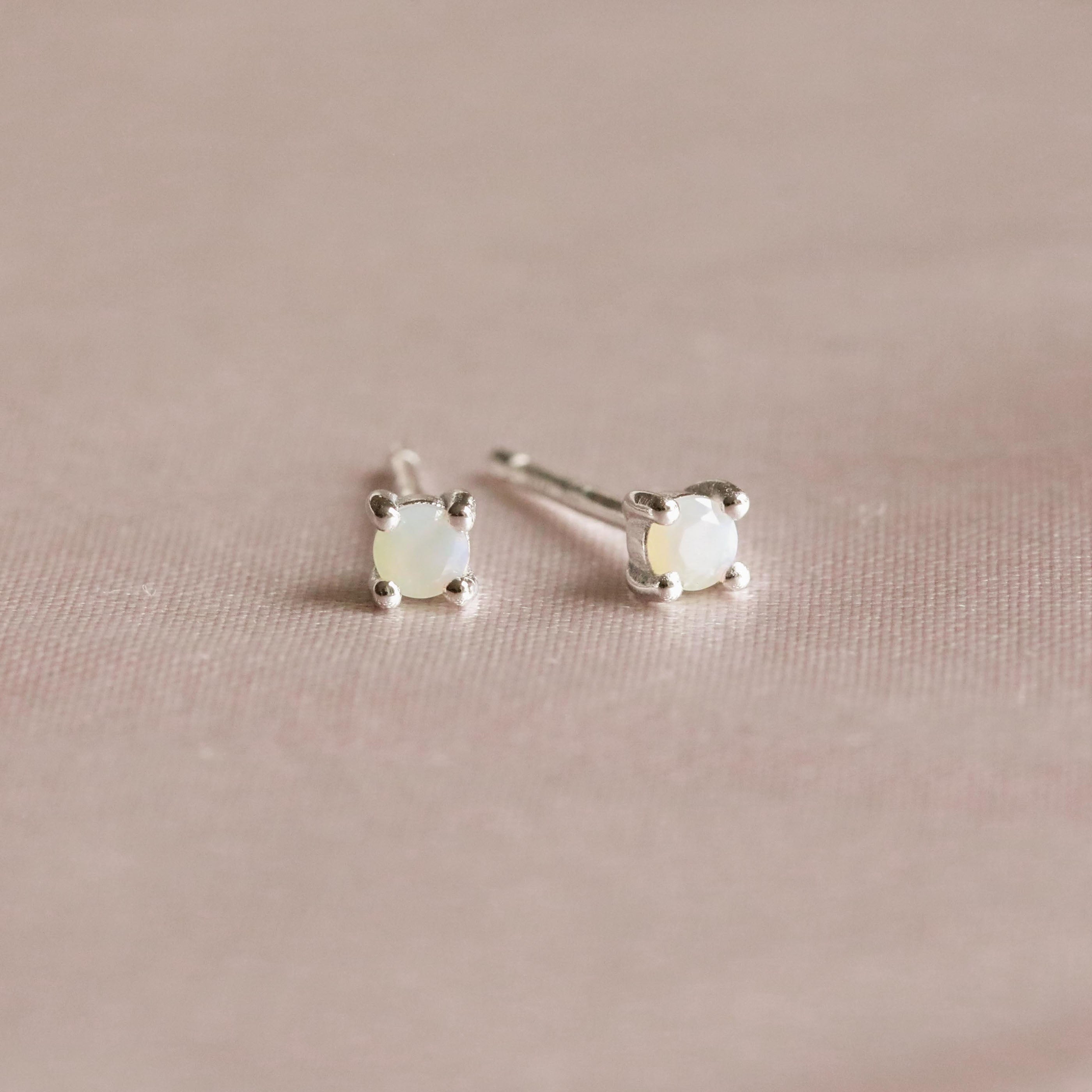 June Birthstone Stud Earrings in Silver with Moonstone CZ