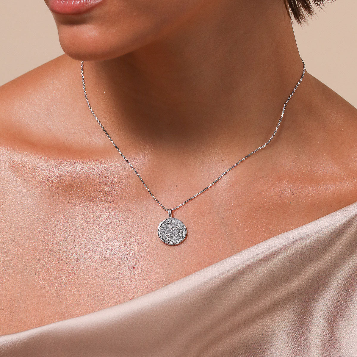 Leo Zodiac Pendant Necklace in Silver worn