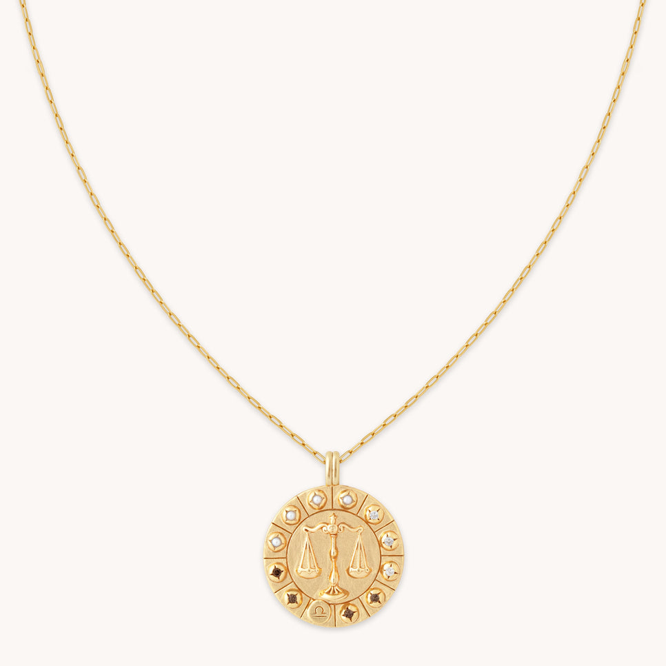 Libra Bold Zodiac Pendant Necklace in Gold