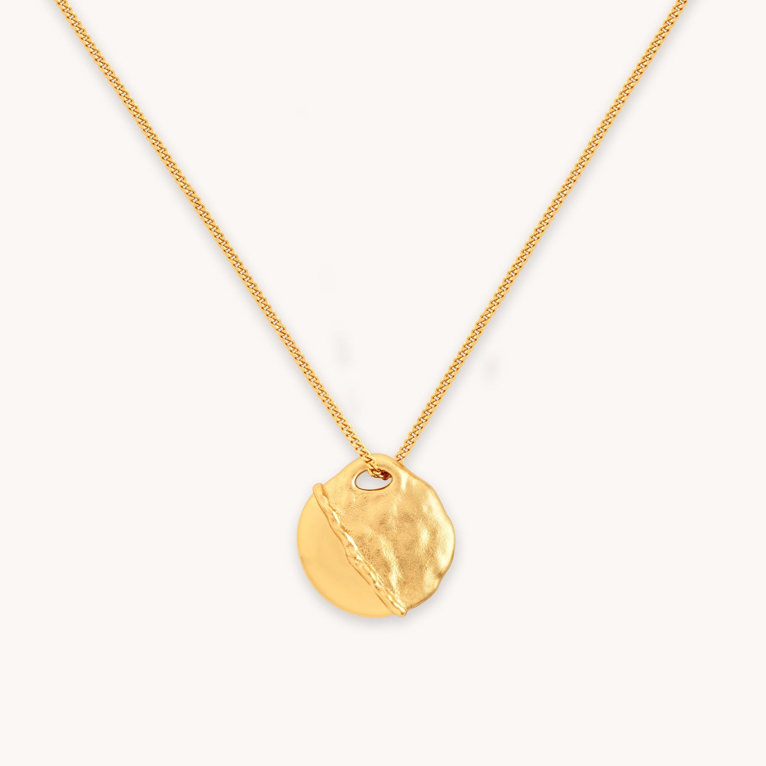 Close up shot of Molten Coin Pendant Necklace in Gold