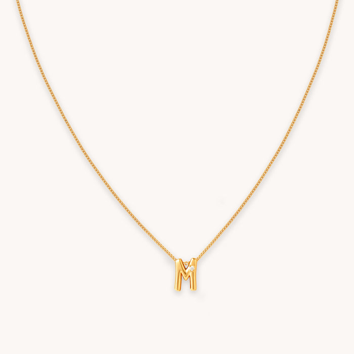 M Initial Pendant Necklace in Gold
