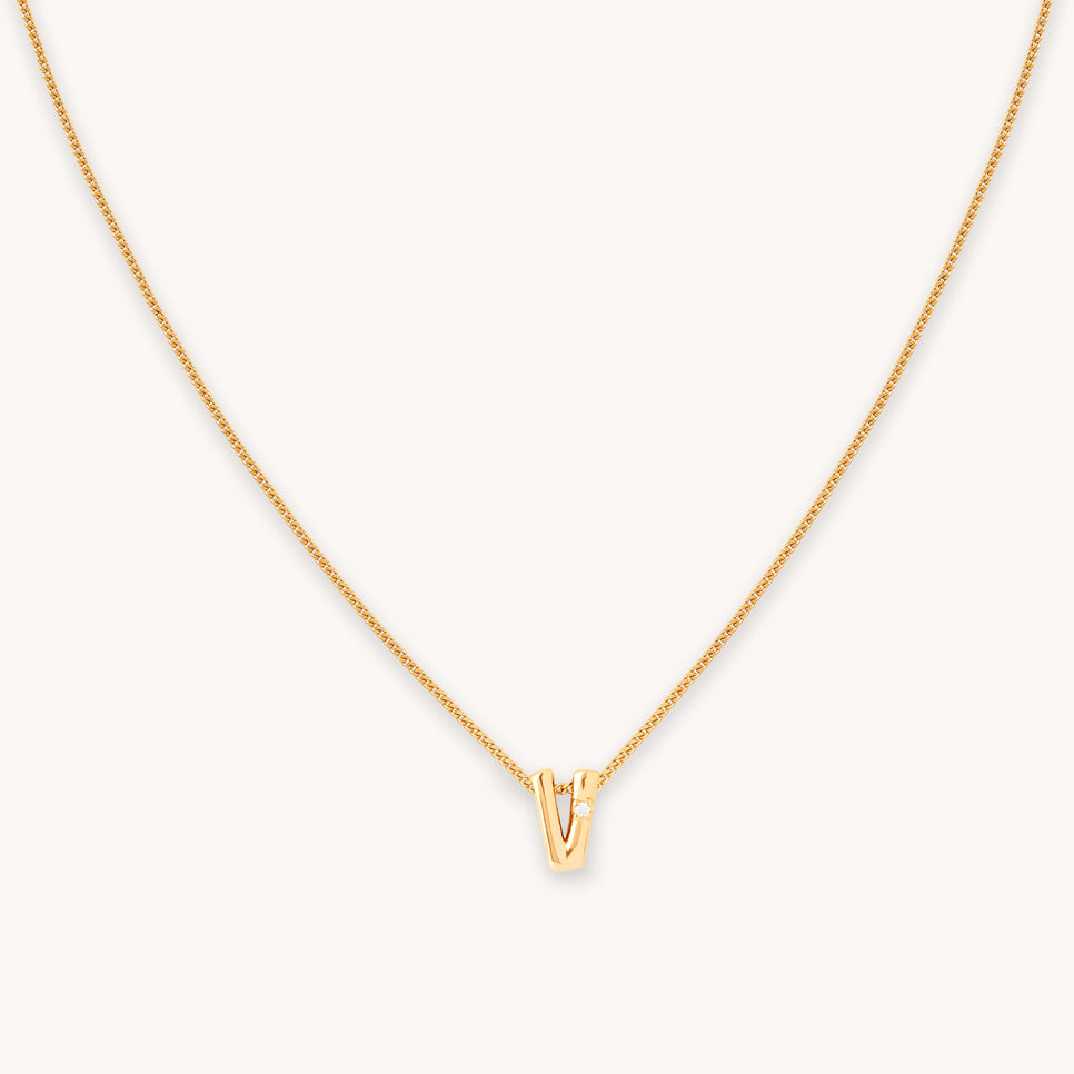 V Initial Pendant Necklace in Gold