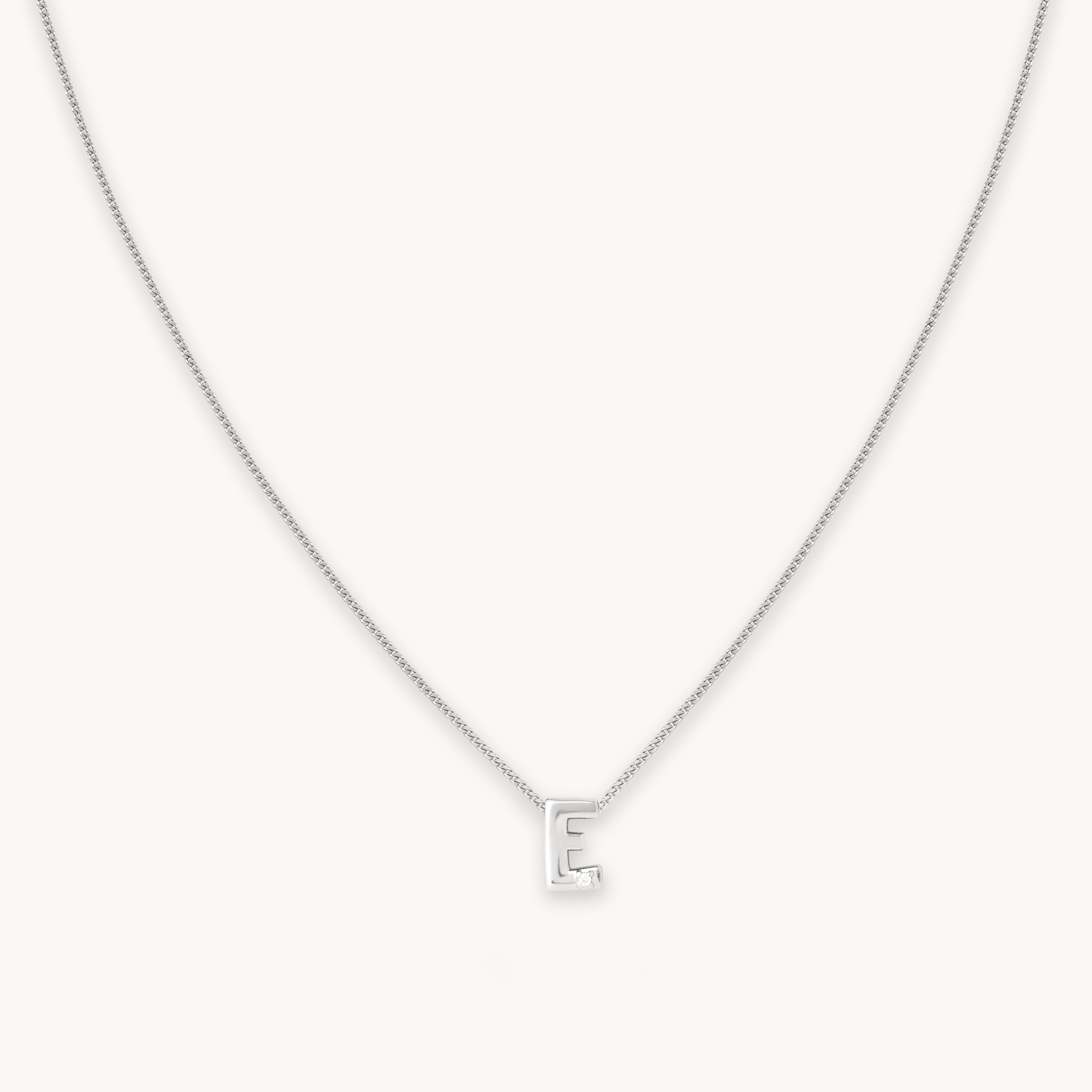 E Initial Pendant Necklace in Silver