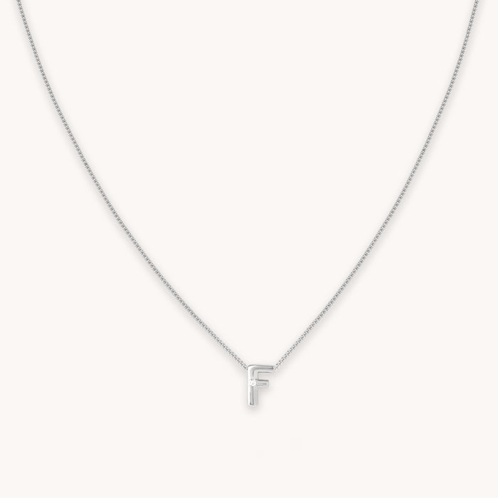 F Initial Pendant Necklace in Silver