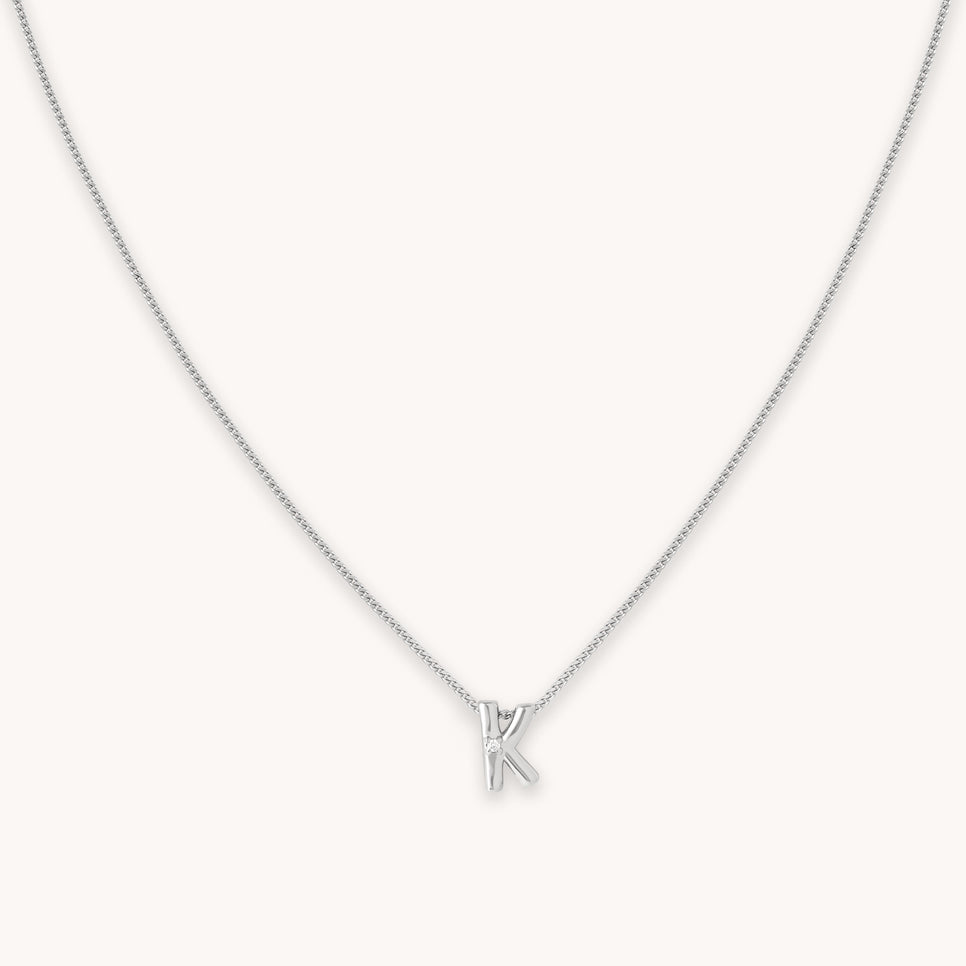 K Initial Pendant Necklace in Silver