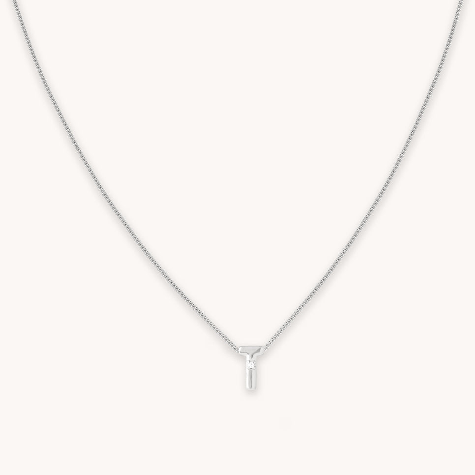 T Initial Pendant Necklace in Silver