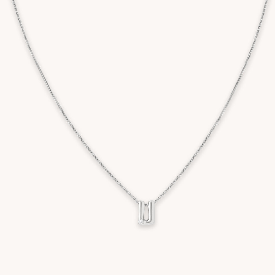 U Initial Pendant Necklace in Silver