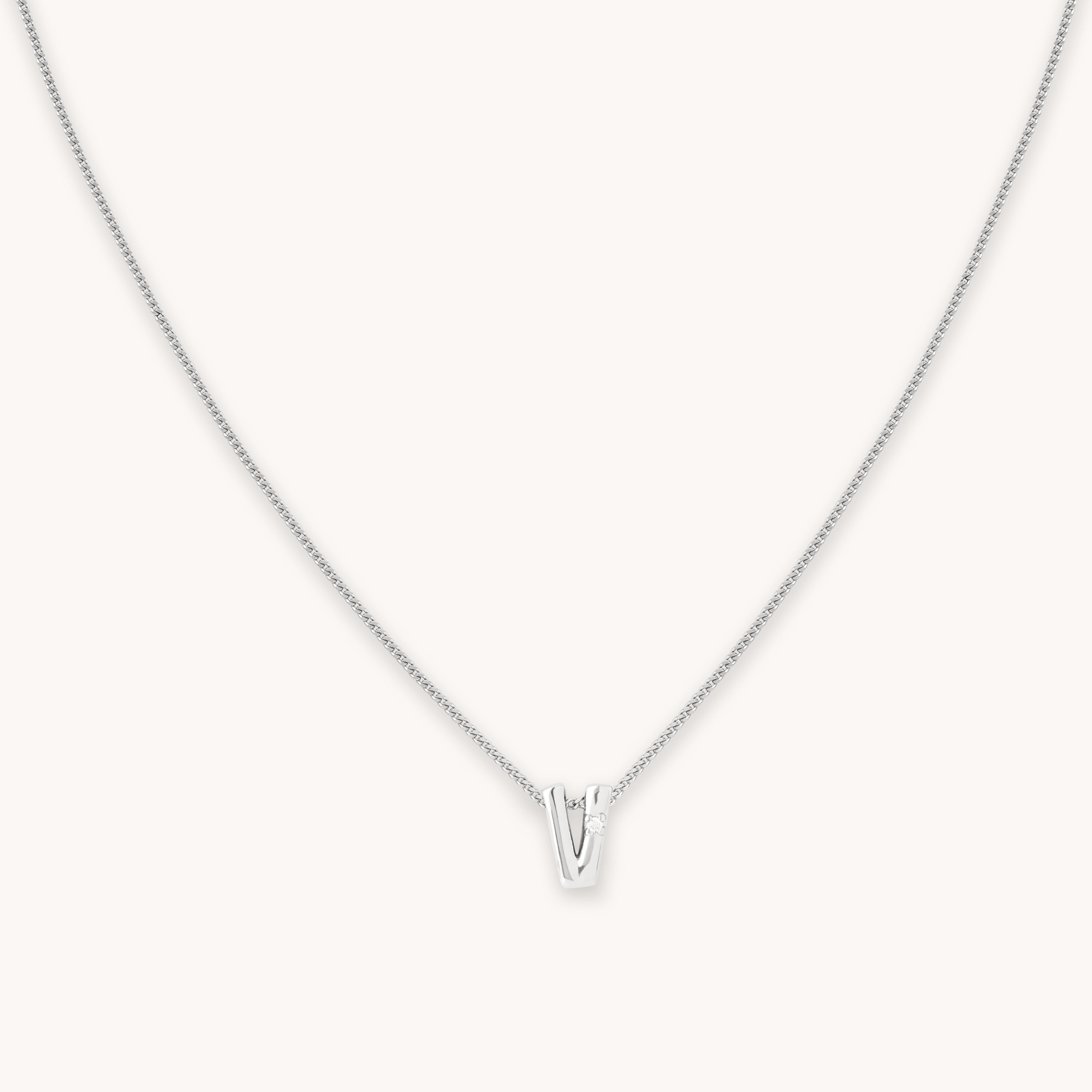 V Initial Pendant Necklace in Silver