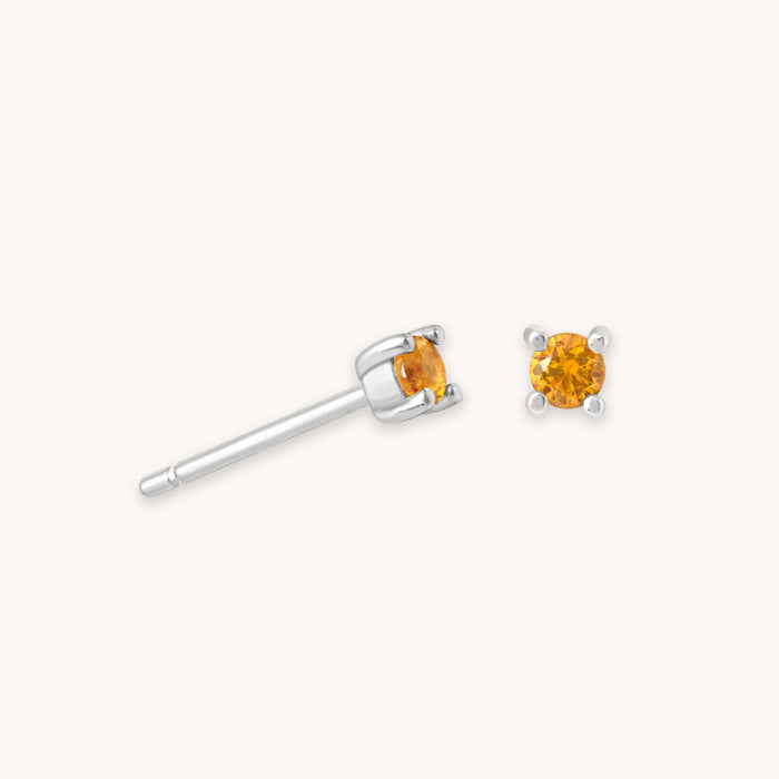 November Birthstone Stud Earrings in Silver with Citrine CZ
