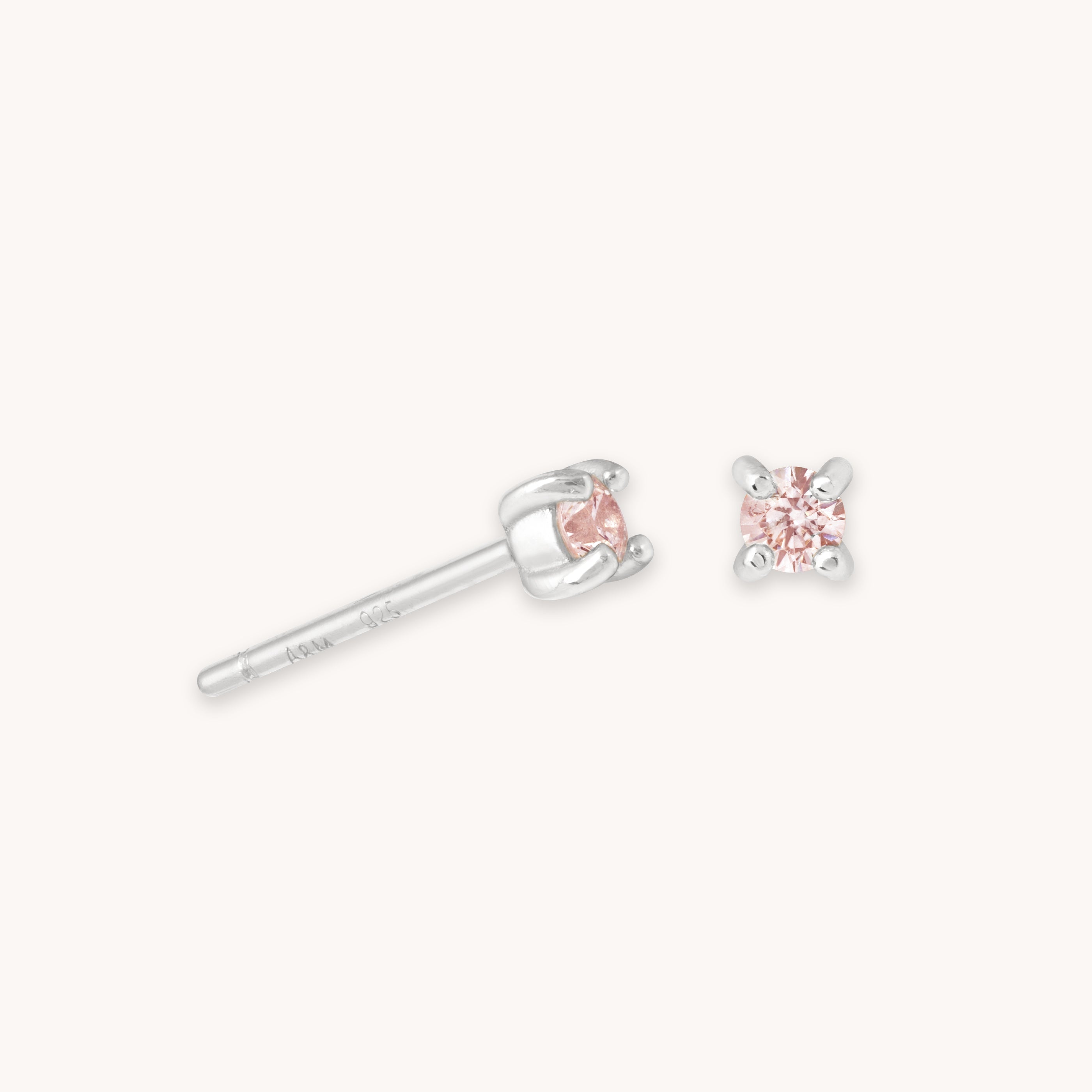 October Birthstone Stud Earrings in Silver with Pink Tourmaline CZ