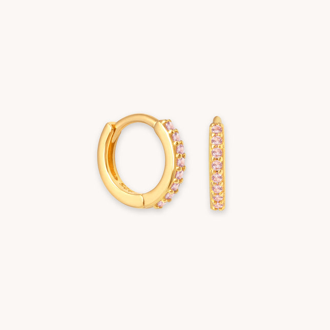 October Birthstone Huggies in Gold with Pink Tourmaline CZ