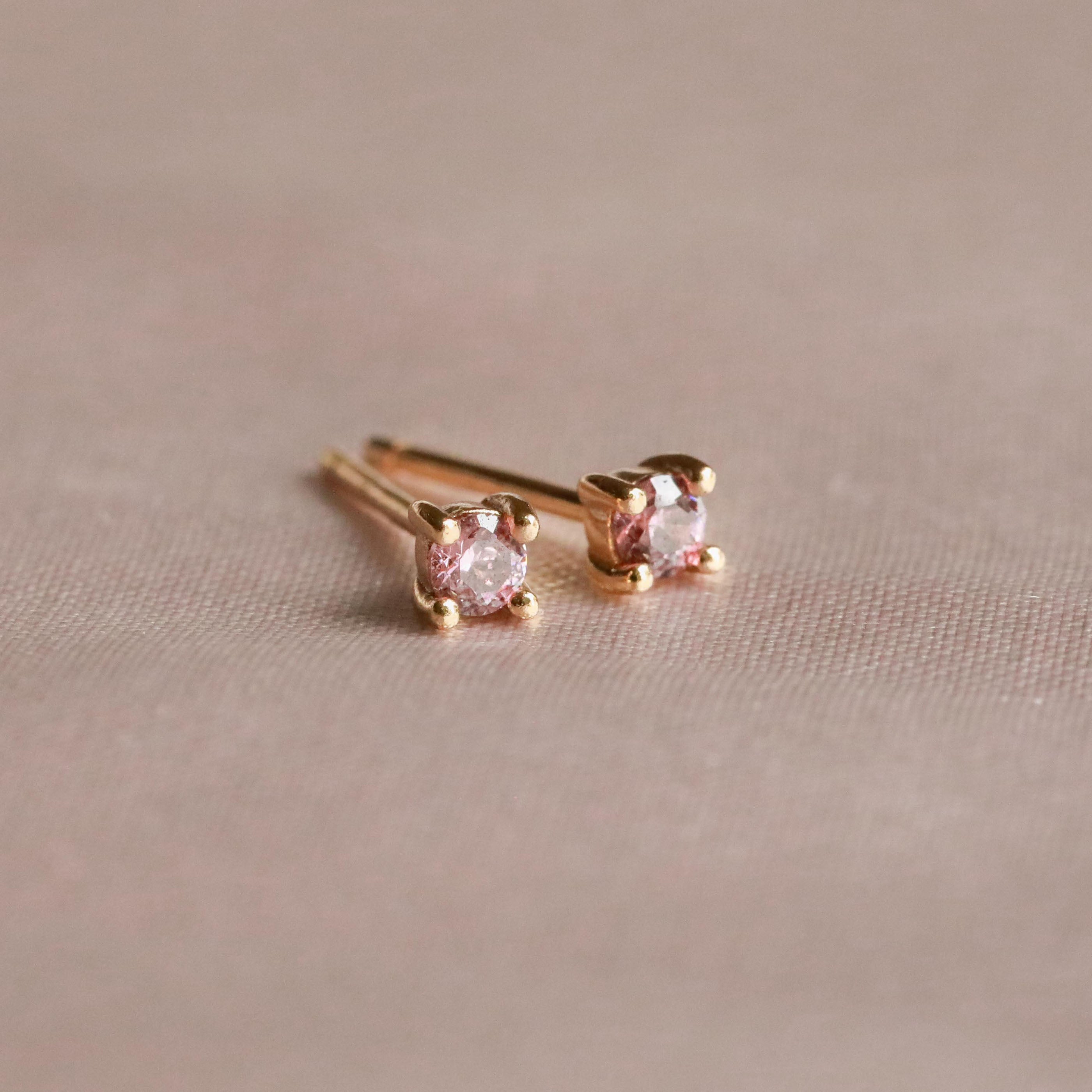 October Birthstone Stud Earrings in Gold with Pink Tourmaline CZ