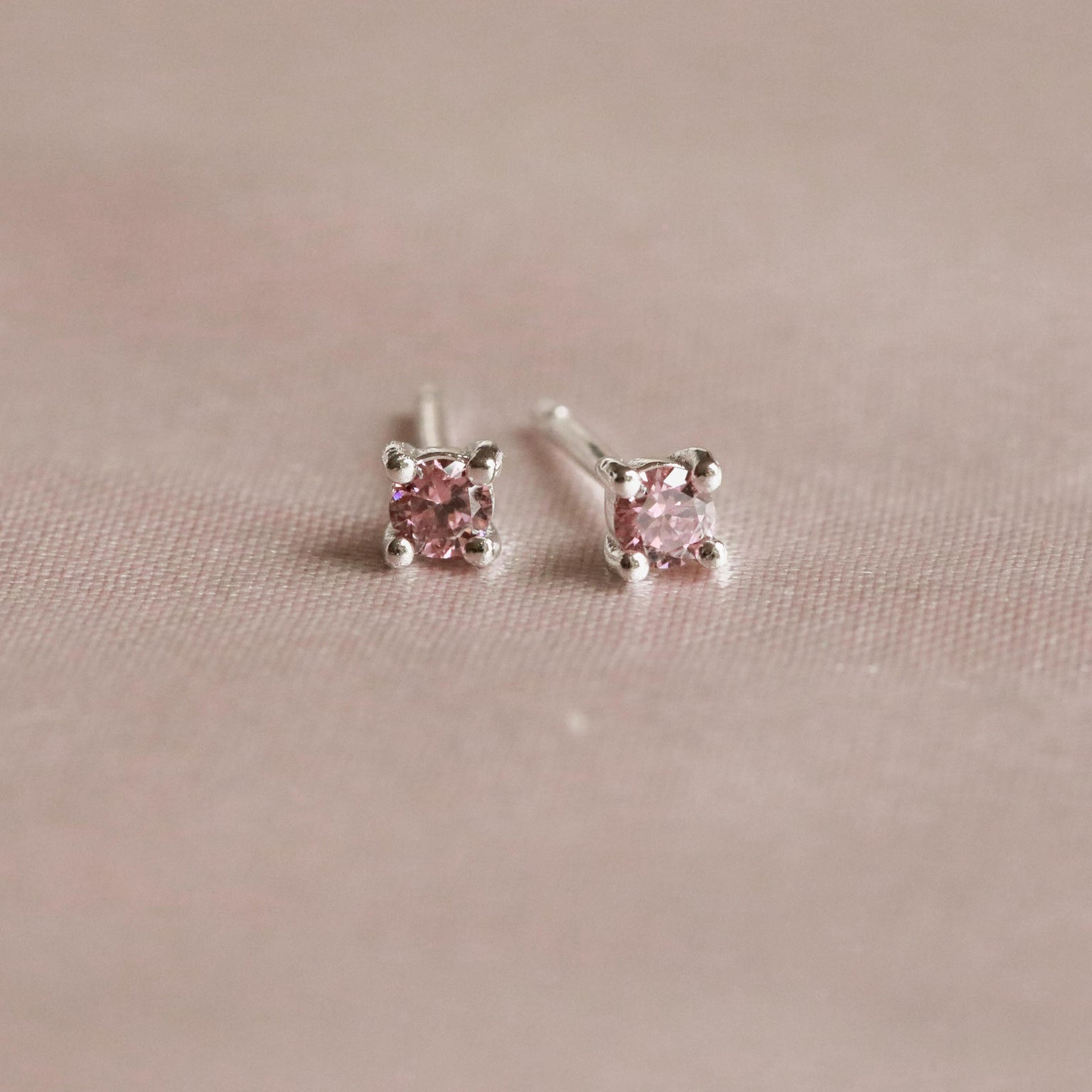 October Birthstone Stud Earrings in Silver with Pink Tourmaline CZ