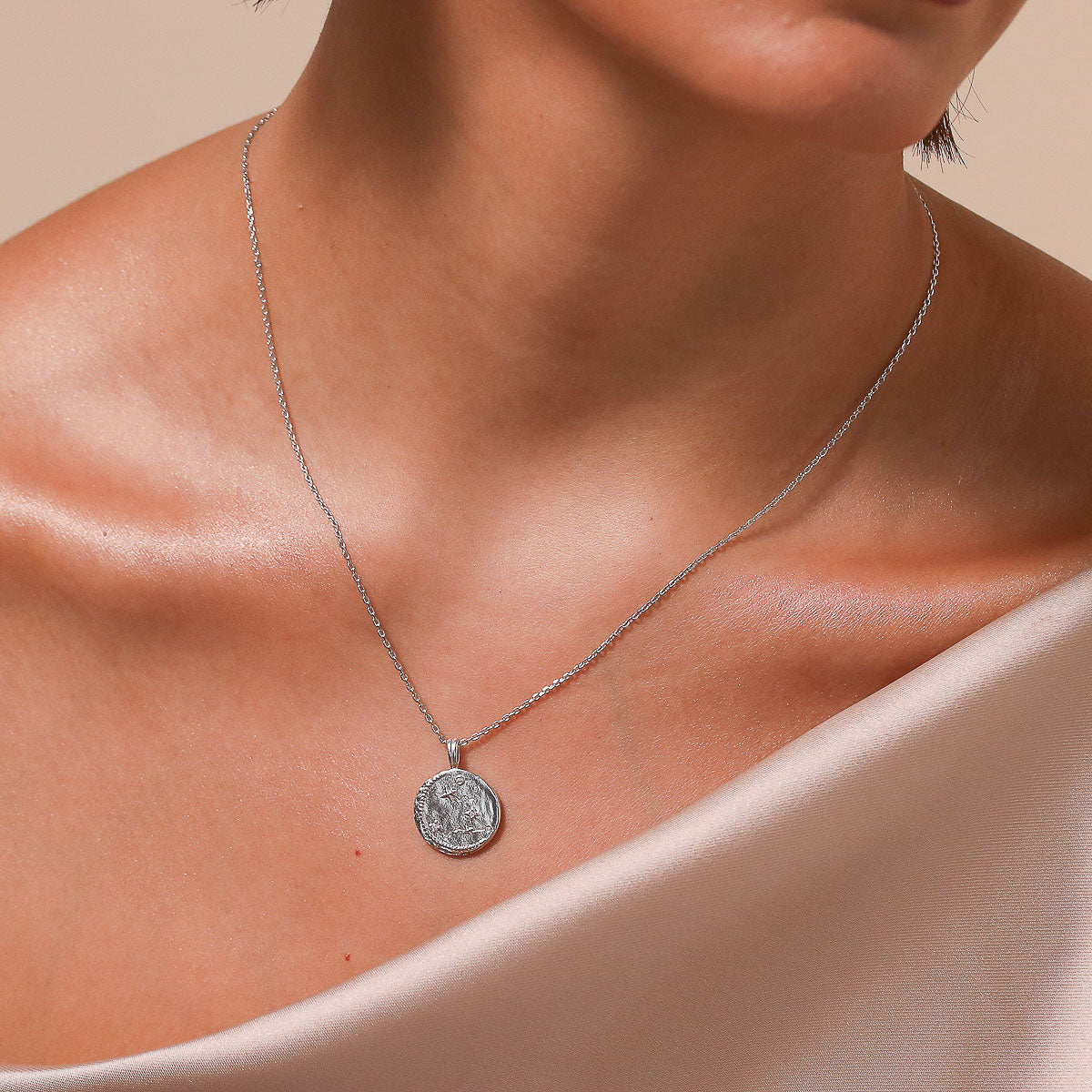 Pisces Zodiac Pendant Necklace in Silver worn