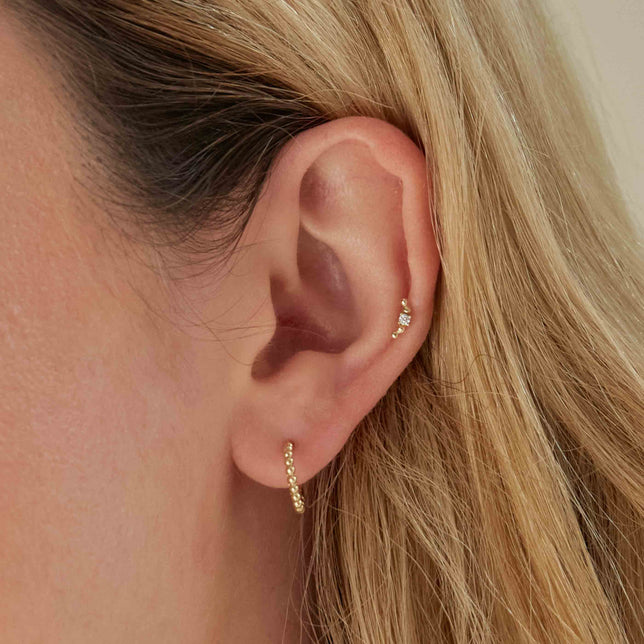 Beaded Curved Piercing Stud in Solid Gold