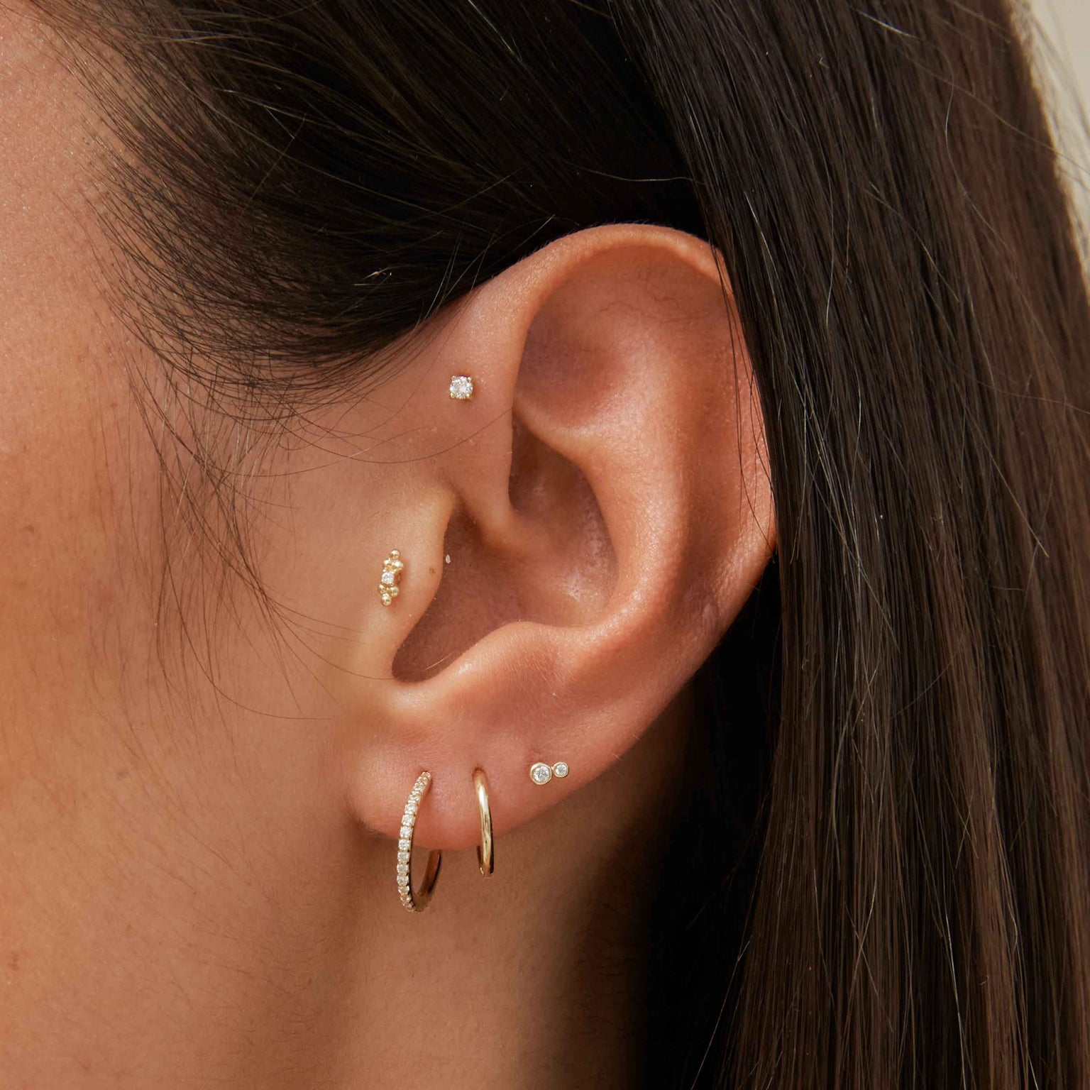 Solid Gold Double Diamond Piercing Stud