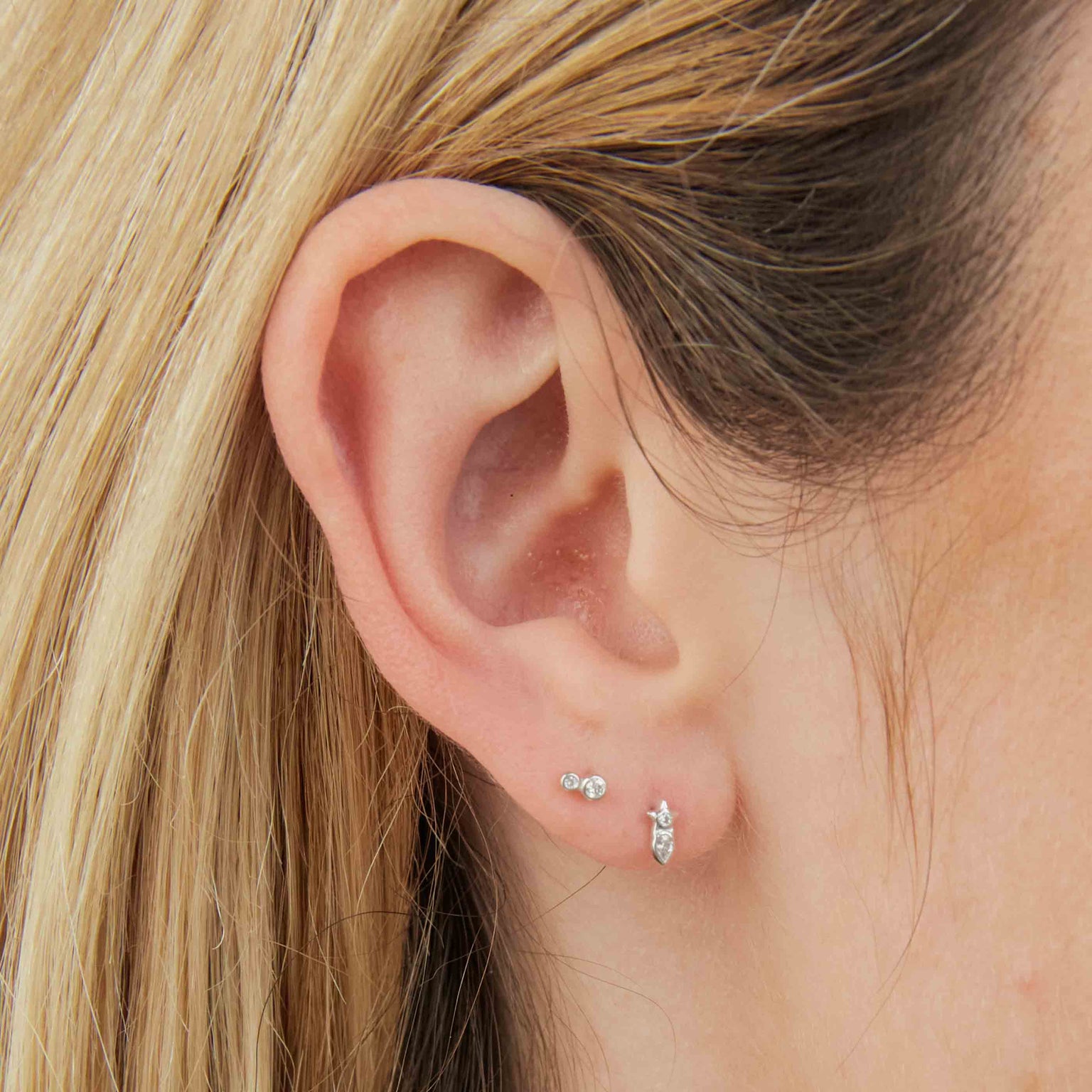 Solid White Gold Double Topaz Piercing Stud