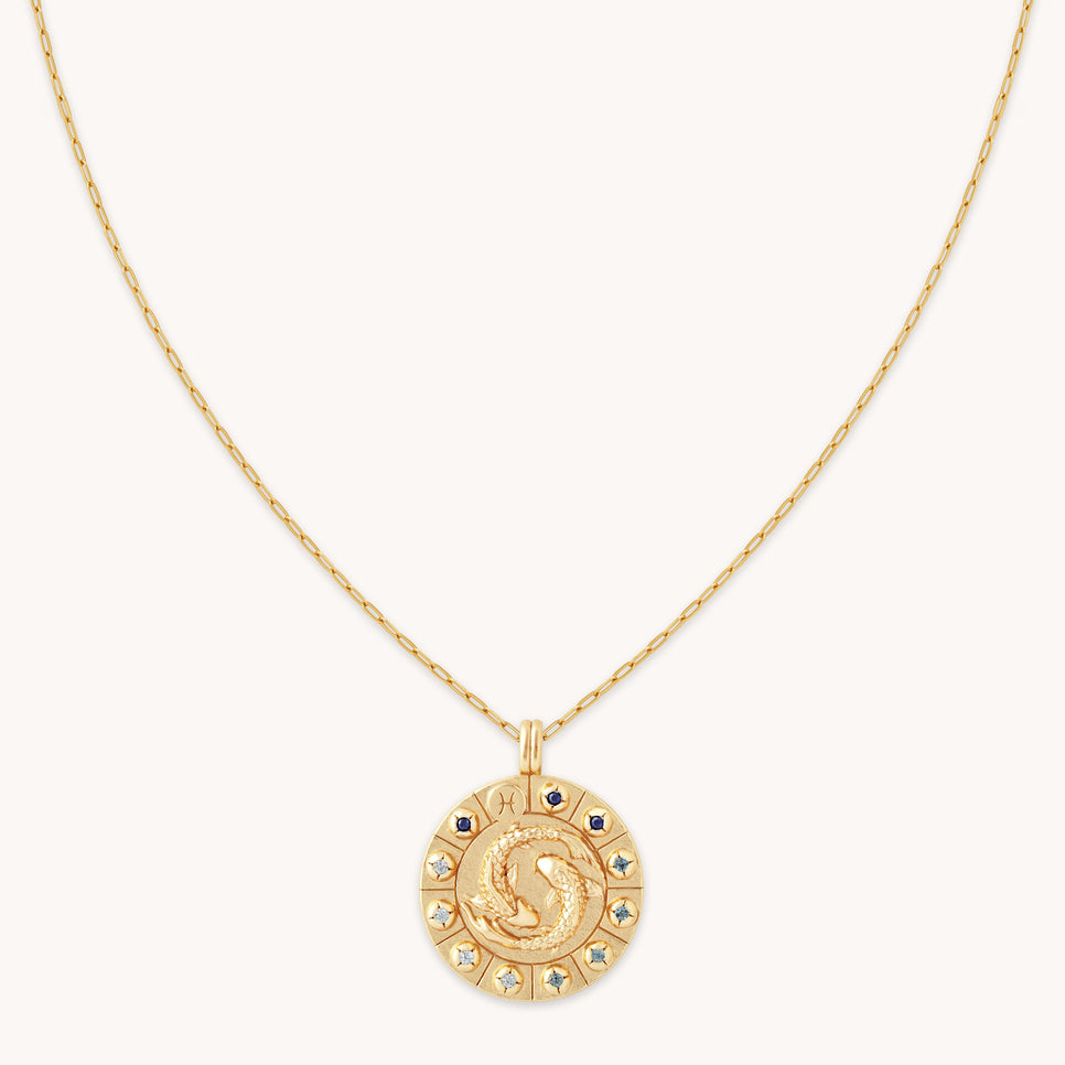 Bold Zodiac Pisces Pendant Necklace in Gold