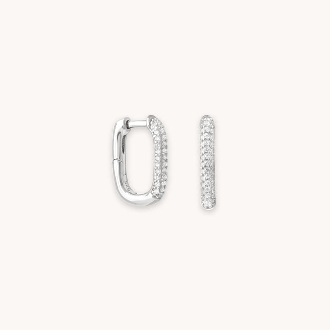 Rectangular Glimmer Huggies in Silver