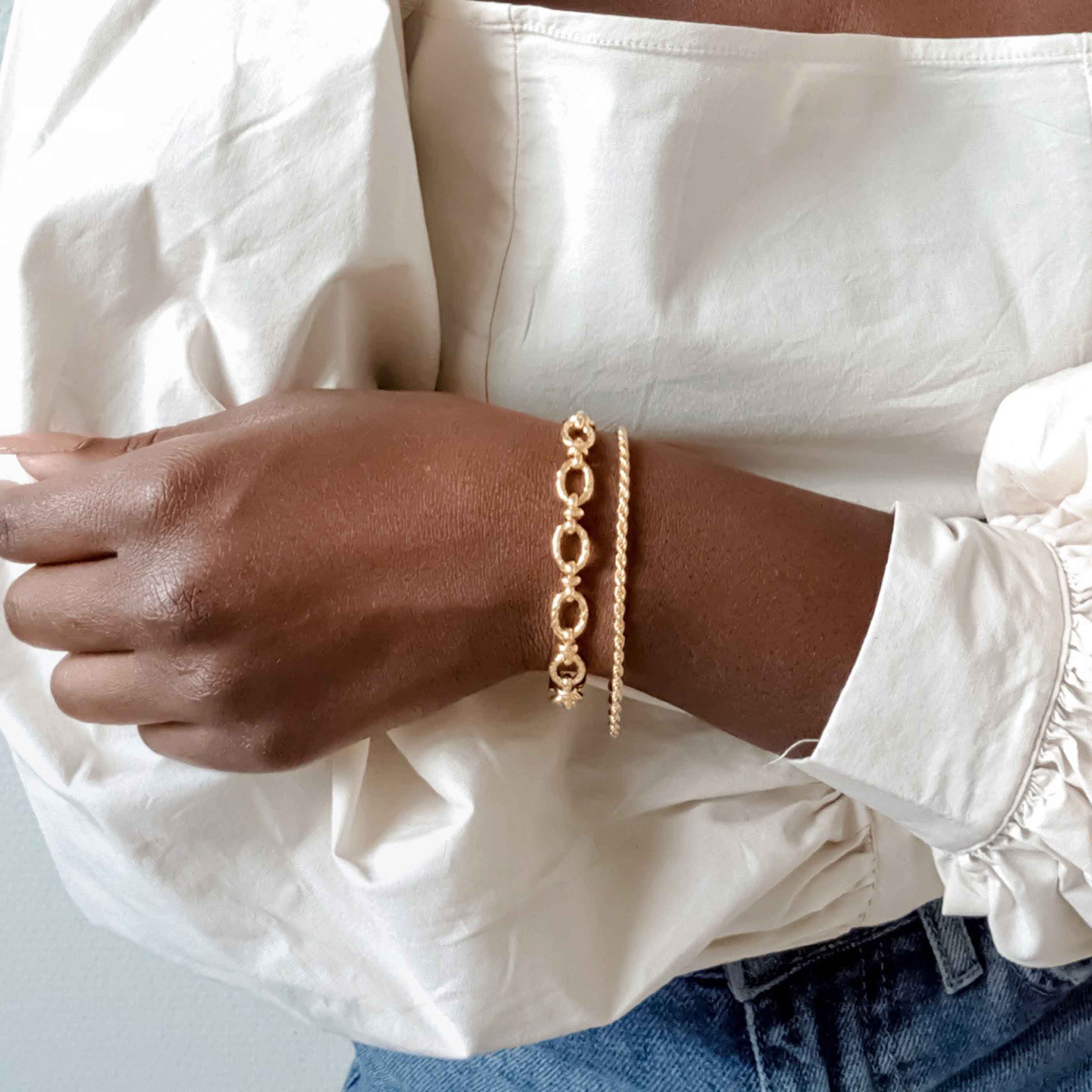 Satin Gold Brass Chunky Link Bracelet | Compass Rose Cross Charm - Clothed  with Truth