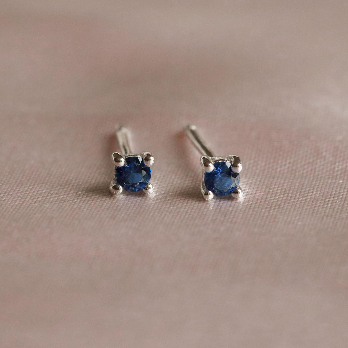 September Birthstone Stud Earrings in Silver with Sapphire CZ