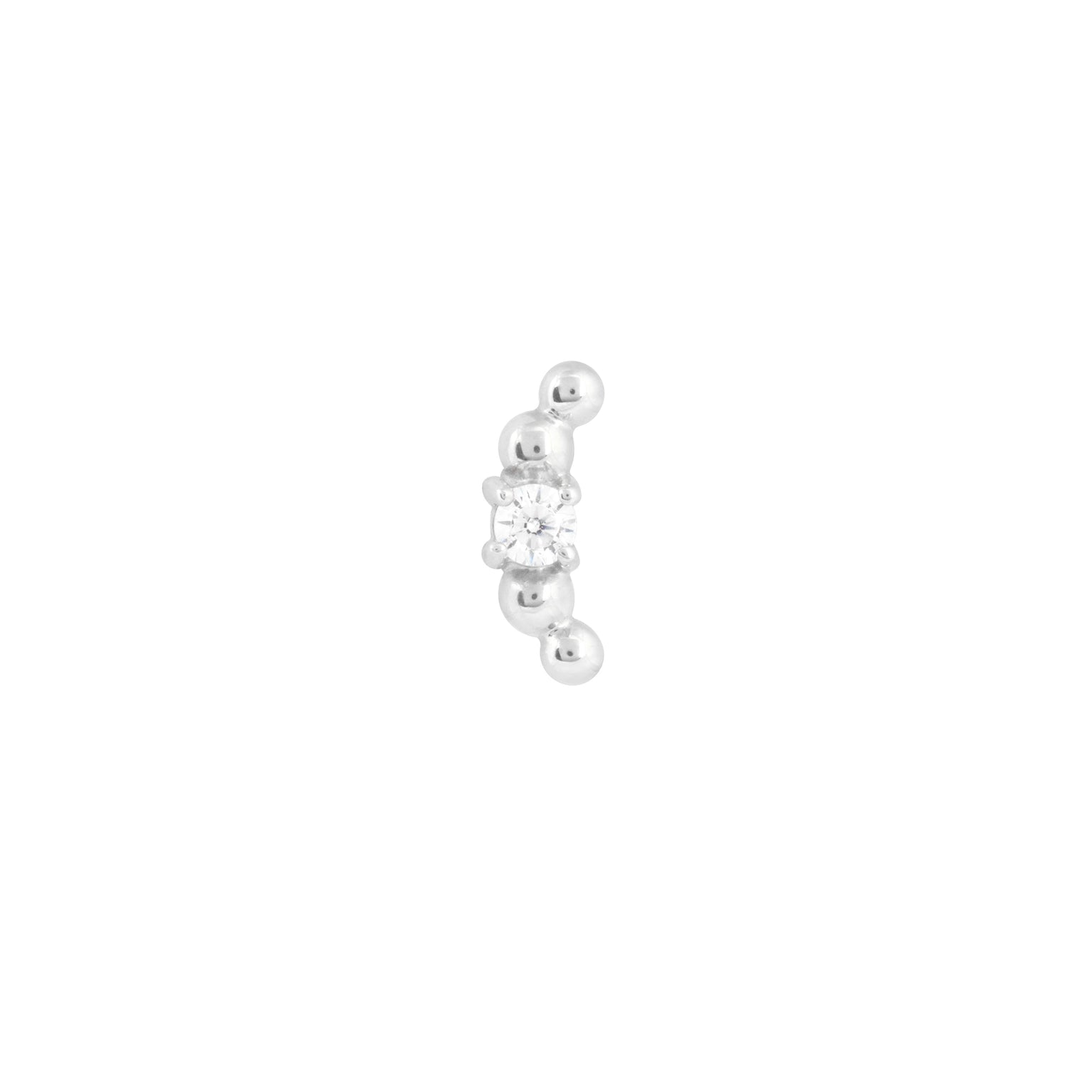 Beaded Curved Piercing Stud in Solid White Gold