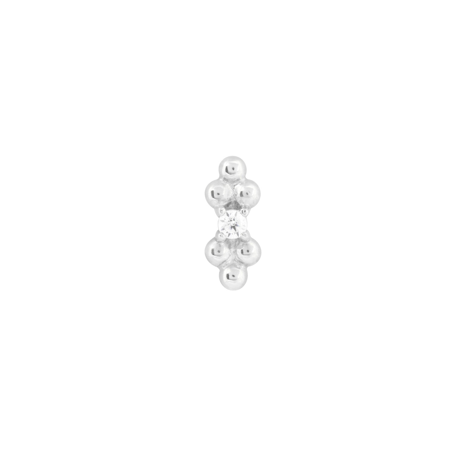Solid White Gold Crystal Beaded Piercing Stud