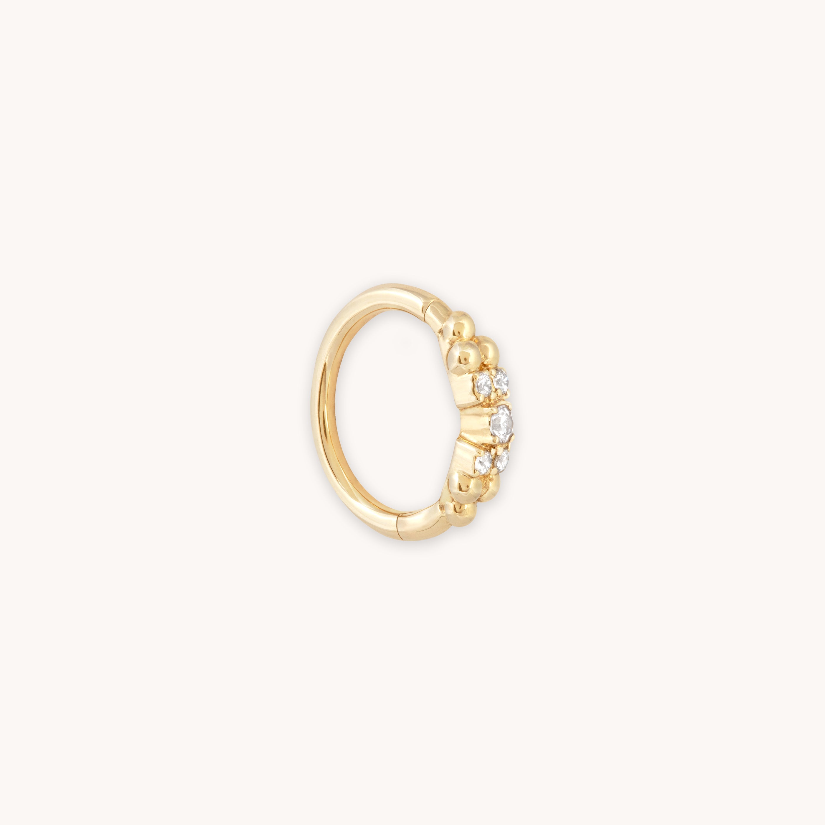 SOLID GOLD BEADED CRYSTAL PIERCING HOOP CUT OUT