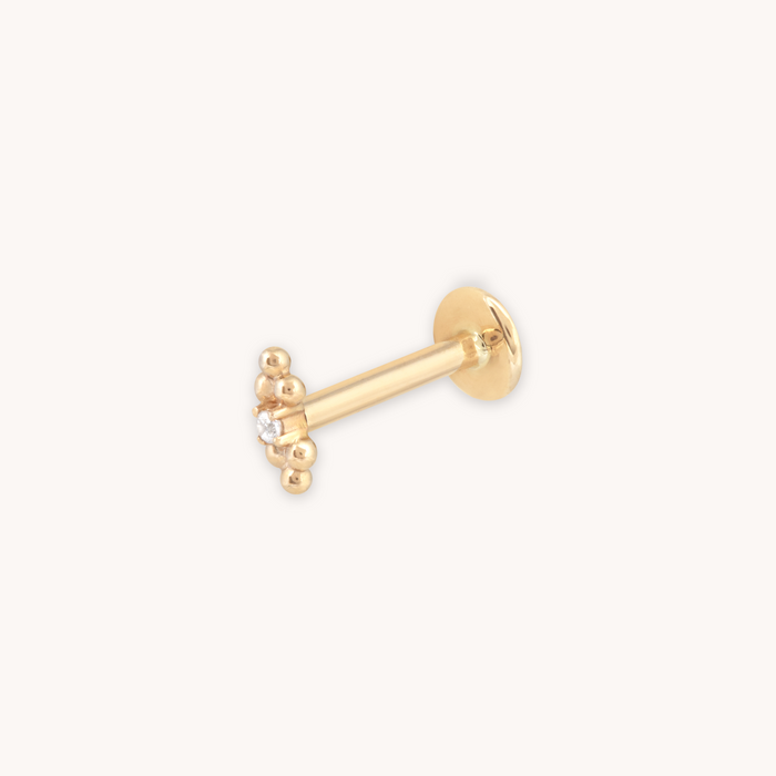 SOLID GOLD CRYSTAL BEADED PIERCING STUD CUT OUT