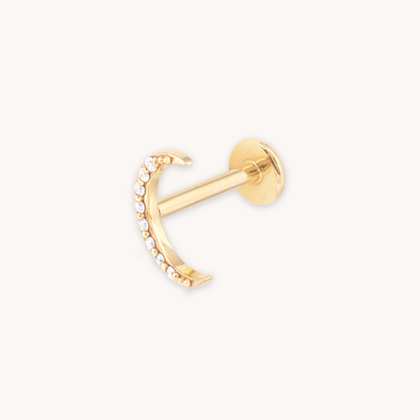 Solid Gold Topaz Moon Piercing Stud