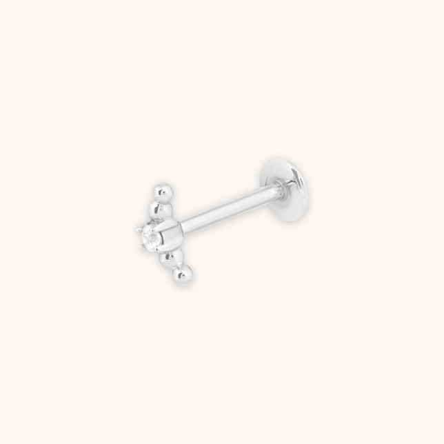 BEADED CURVED PIERCING STUD IN SOLID WHITE GOLD CUT OUT
