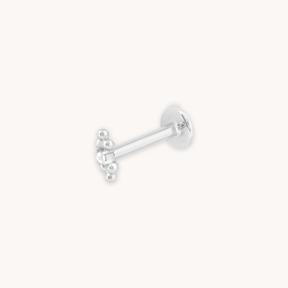 SOLID WHITE GOLD CRYSTAL BEADED PIERCING STUD CUT OUT