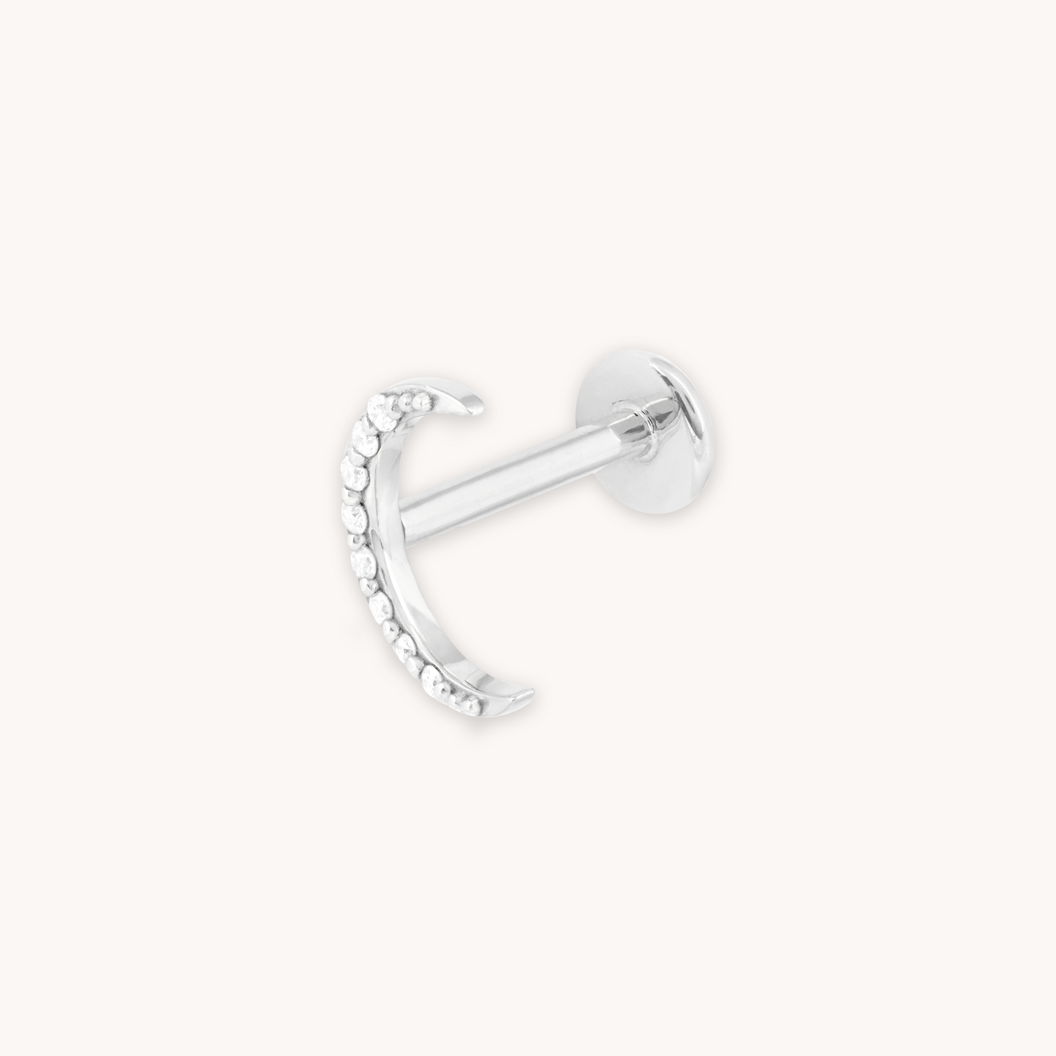 Solid White Gold Topaz Moon Piercing Stud