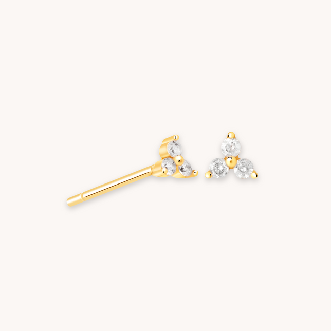 Triple Crystal Stud Earrings in Gold Cutout