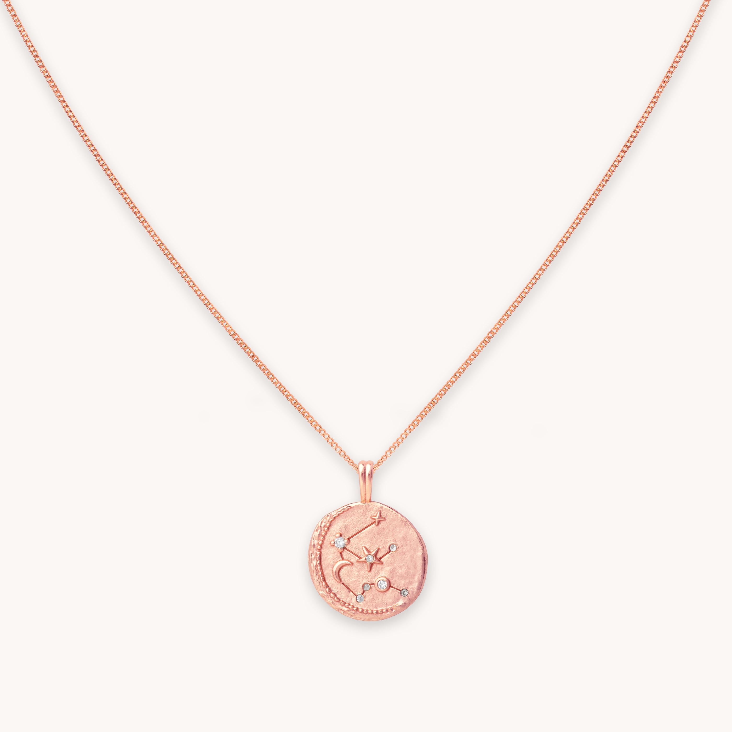 Aquarius Zodiac Pendant Necklace in Rose Gold