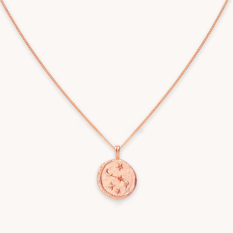 Aries Zodiac Pendant Necklace in Rose Gold