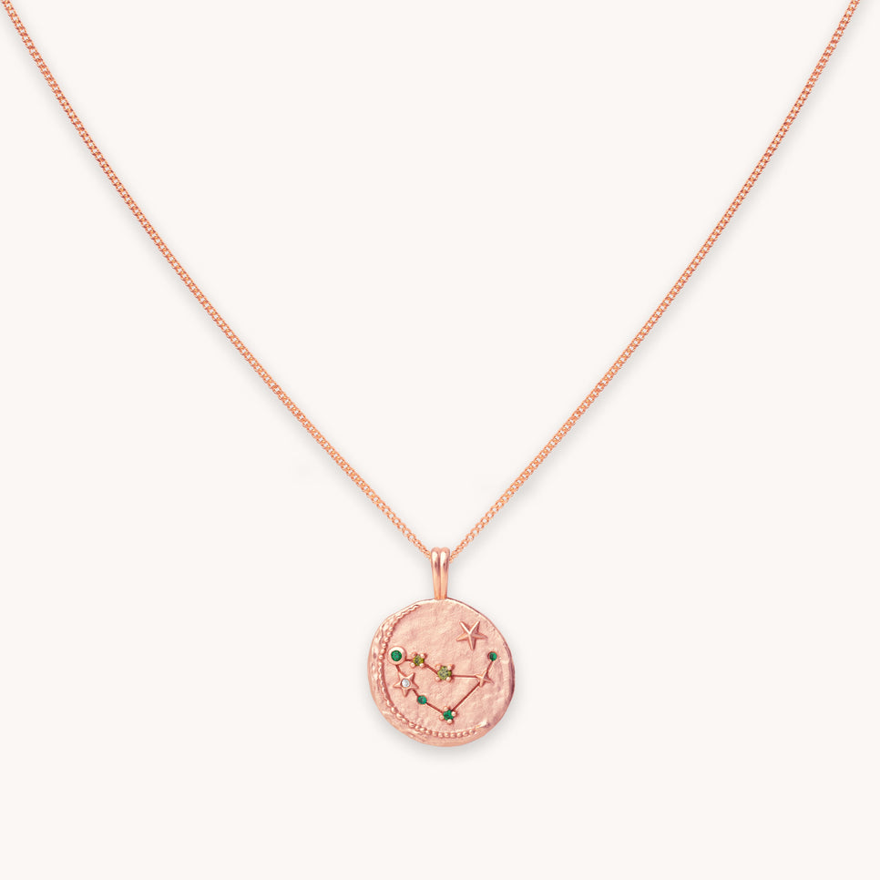 Capricorn Zodiac Pendant Necklace in Rose Gold