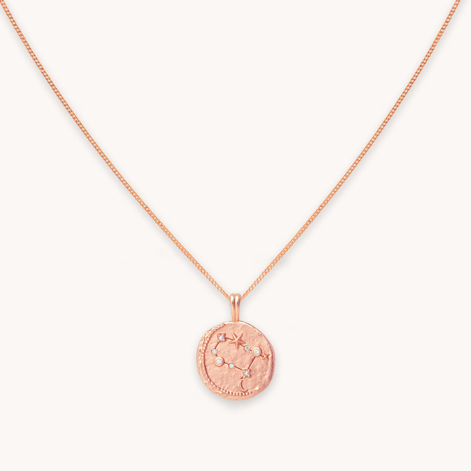 Gemini Zodiac Pendant Necklace in Rose Gold