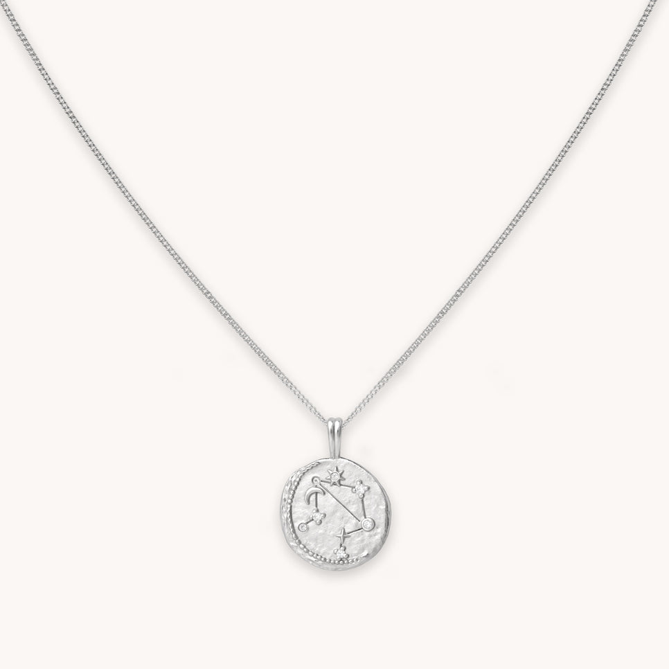 Libra Zodiac Pendant Necklace in Silver