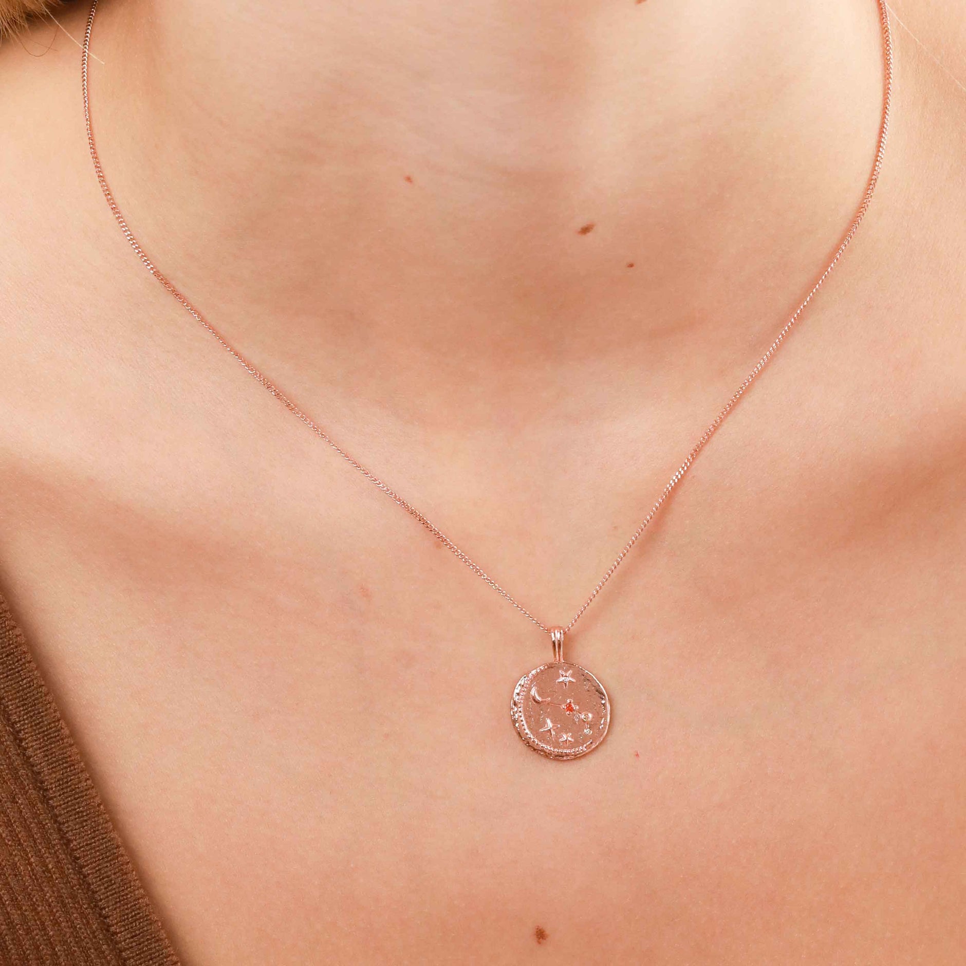 Aries Zodiac Pendant Necklace in Rose Gold