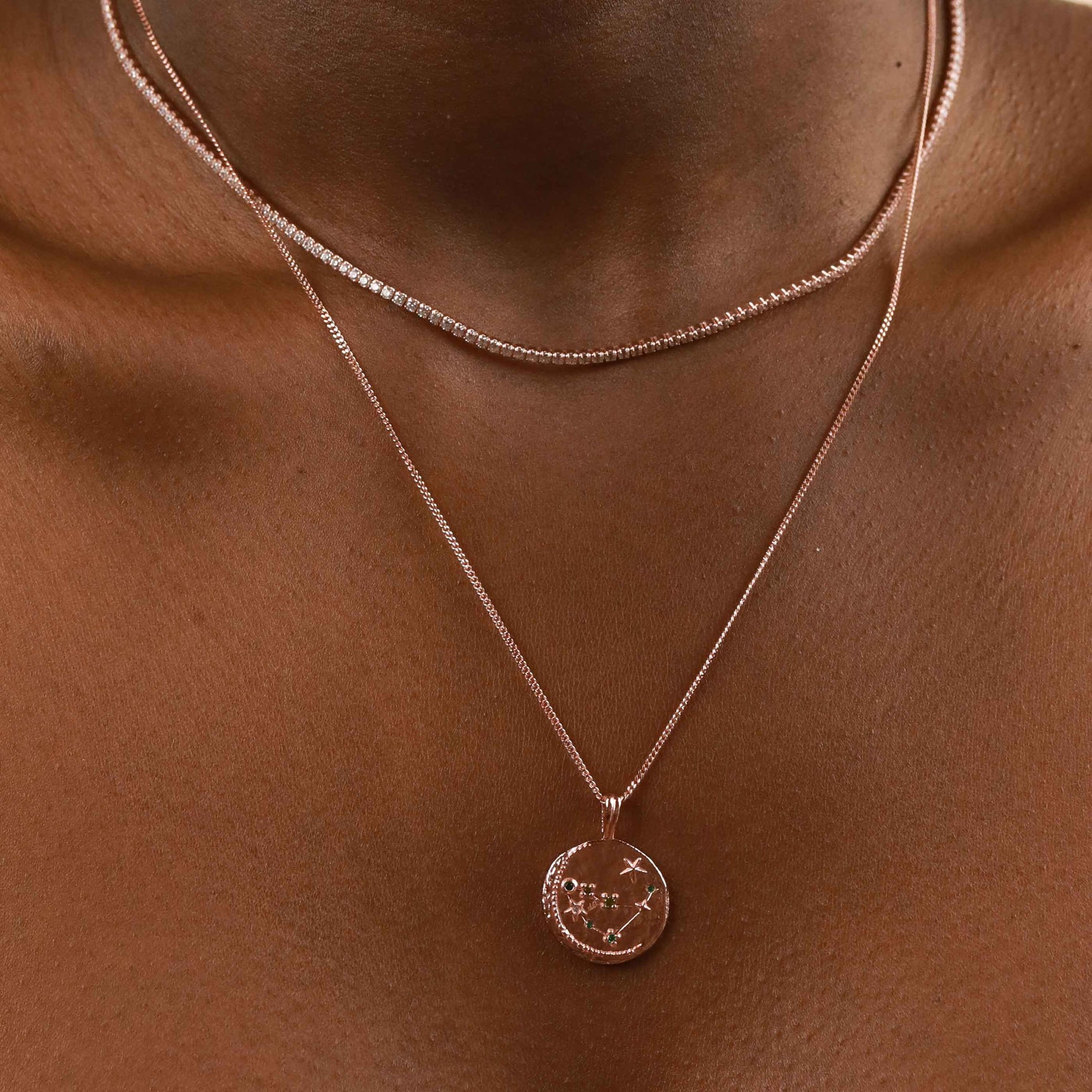 Capricorn Zodiac Pendant Necklace in Rose Gold