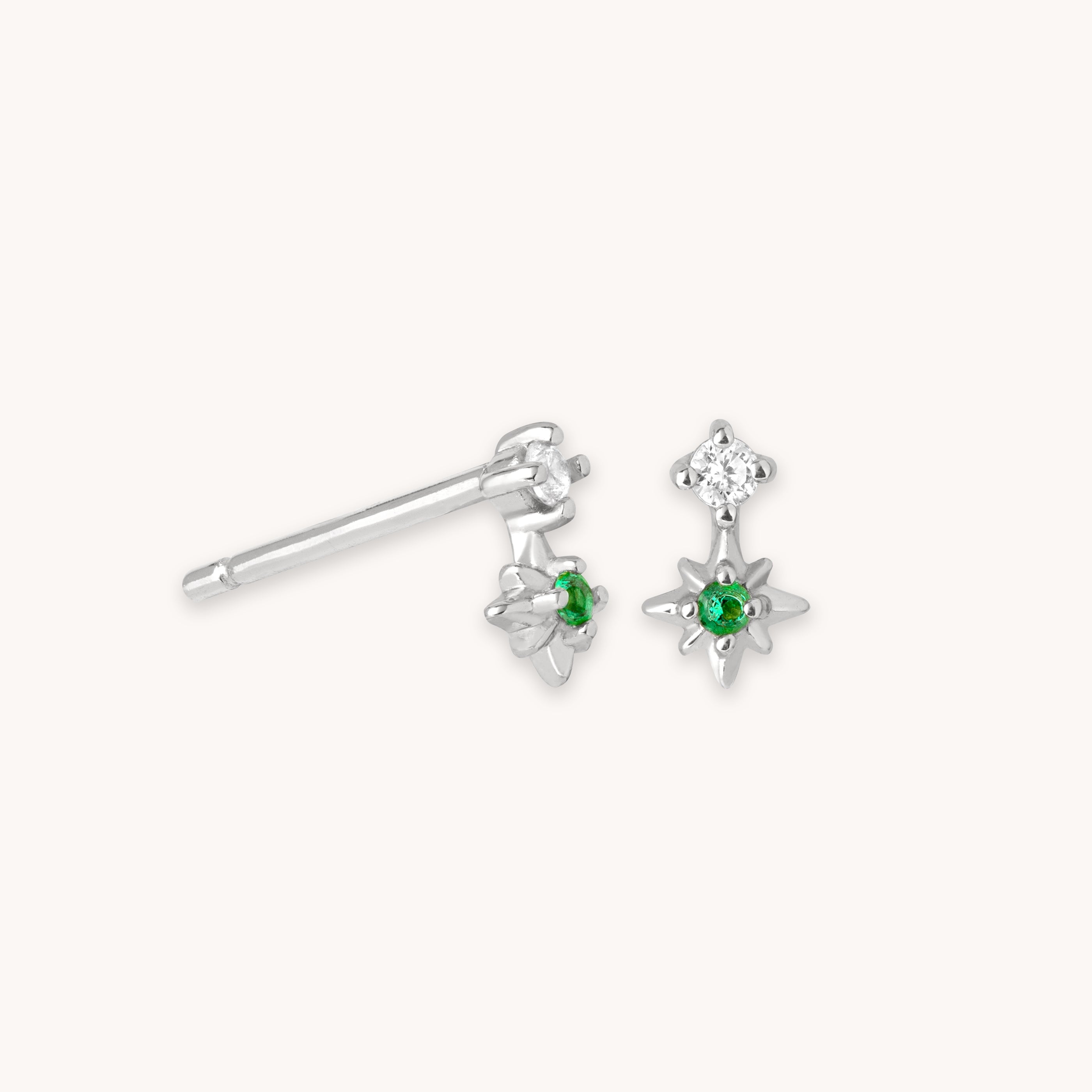 Cosmic Emerald Stud Earrings in Silver