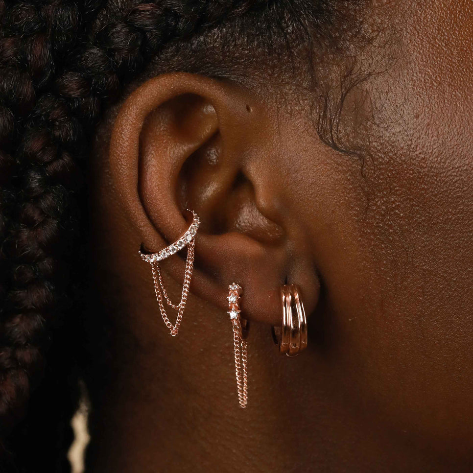 Crystal Chain Ear Cuff in Rose Gold